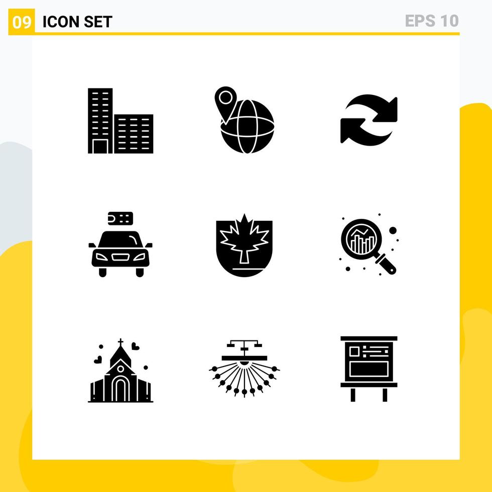 Universal Icon Symbols Group of 9 Modern Solid Glyphs of canada security rotate power electric Editable Vector Design Elements