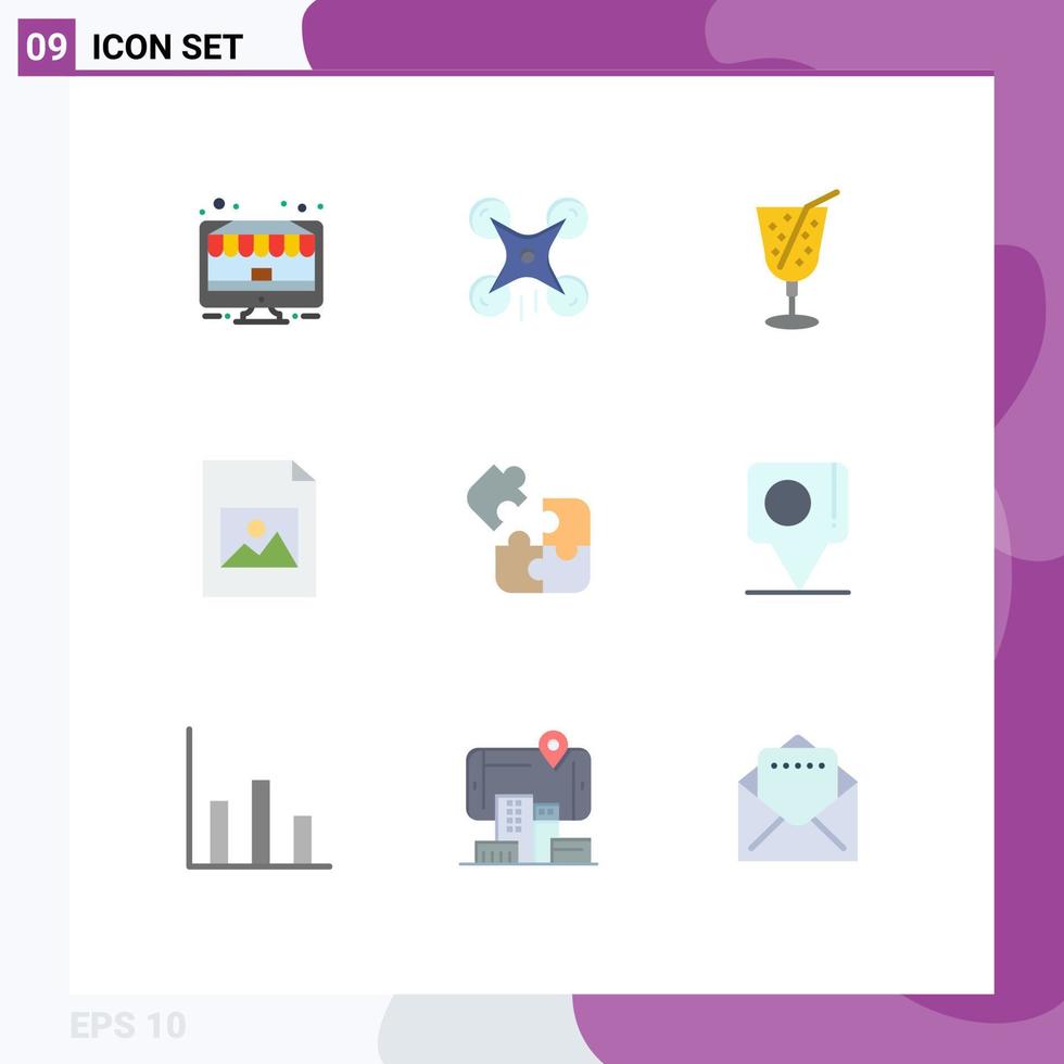 User Interface Pack of 9 Basic Flat Colors of science jigsaw image image document Editable Vector Design Elements