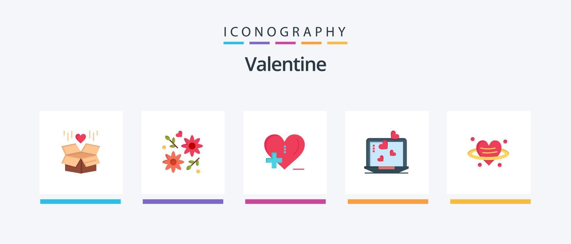 paquete de iconos de san valentín plano 5 que incluye atención médica. amar. flor. día. enamorado. diseño de iconos creativos vector