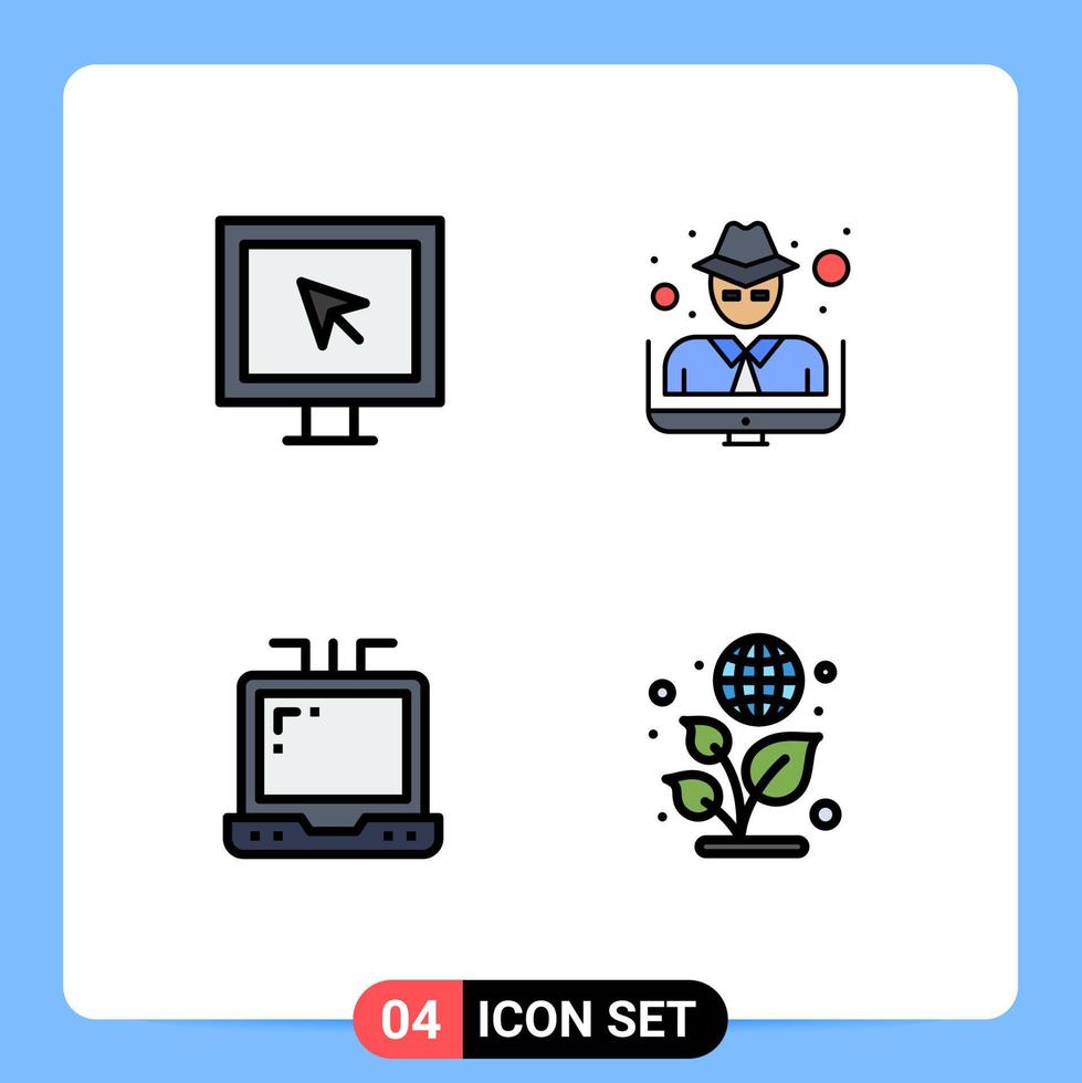 4 Thematic Vector Filledline Flat Colors and Editable Symbols of entertainment office tv thief day Editable Vector Design Elements