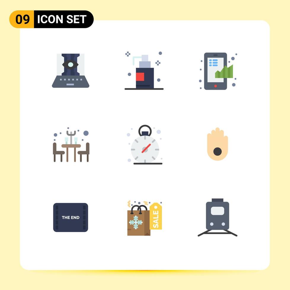 Editable Vector Line Pack of 9 Simple Flat Colors of management table business restaurant statistical Editable Vector Design Elements