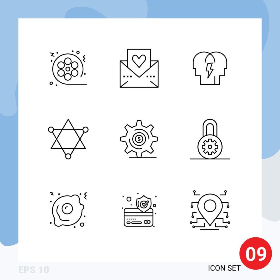 Group of 9 Modern Outlines Set for business science mail figure people Editable Vector Design Elements