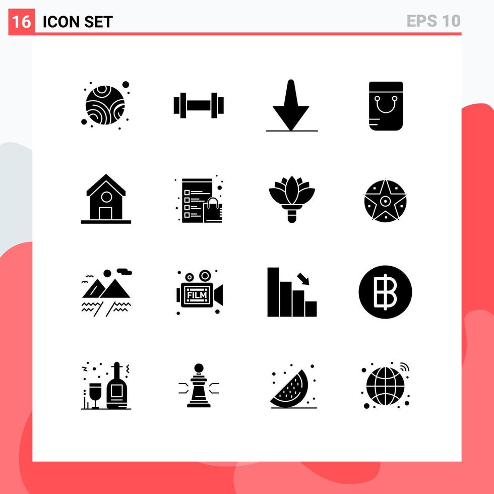 Pack of 16 Modern Solid Glyphs Signs and Symbols for Web Print Media such as check list school bottom learn school Editable Vector Design Elements