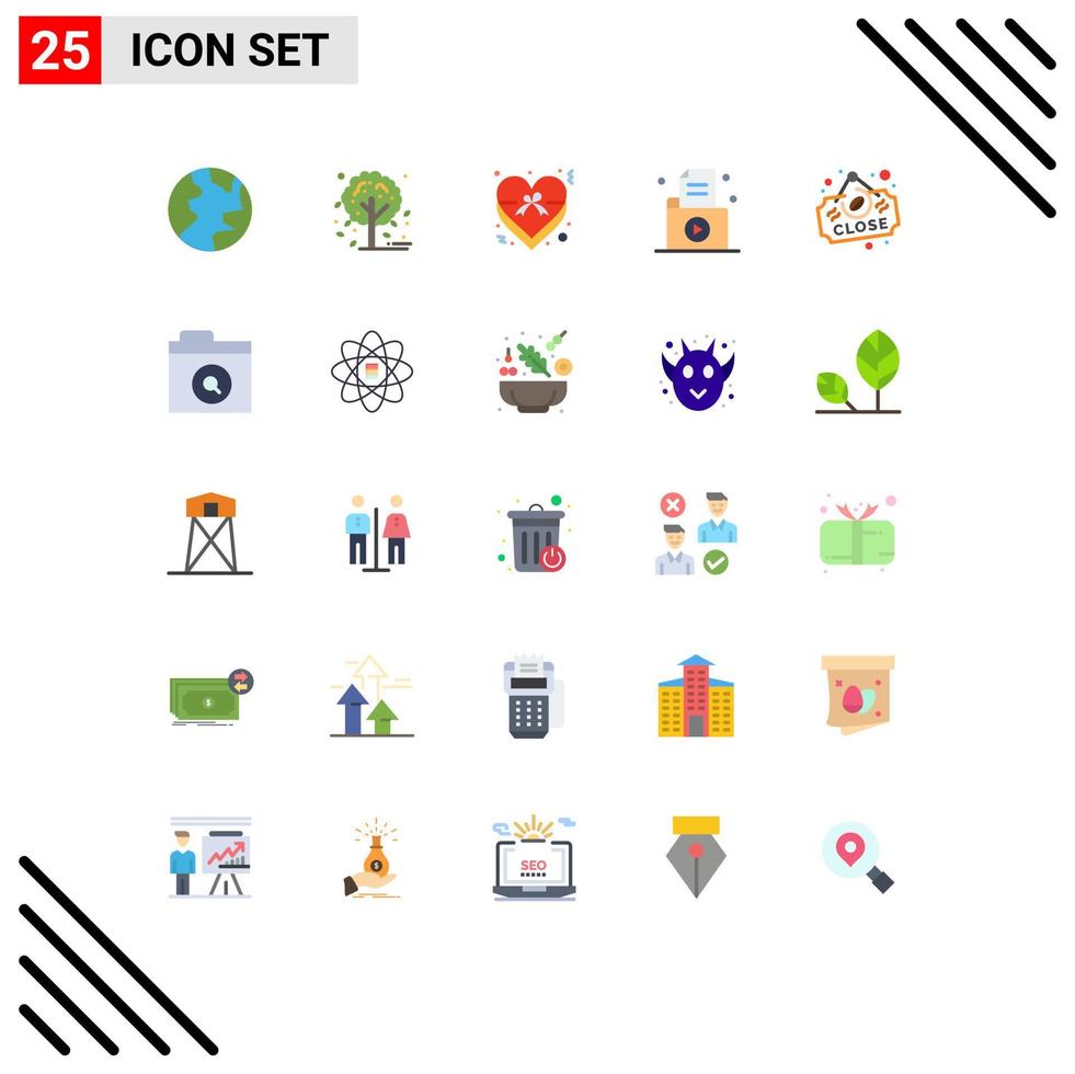 Modern Set of 25 Flat Colors and symbols such as close coffee love record folder Editable Vector Design Elements