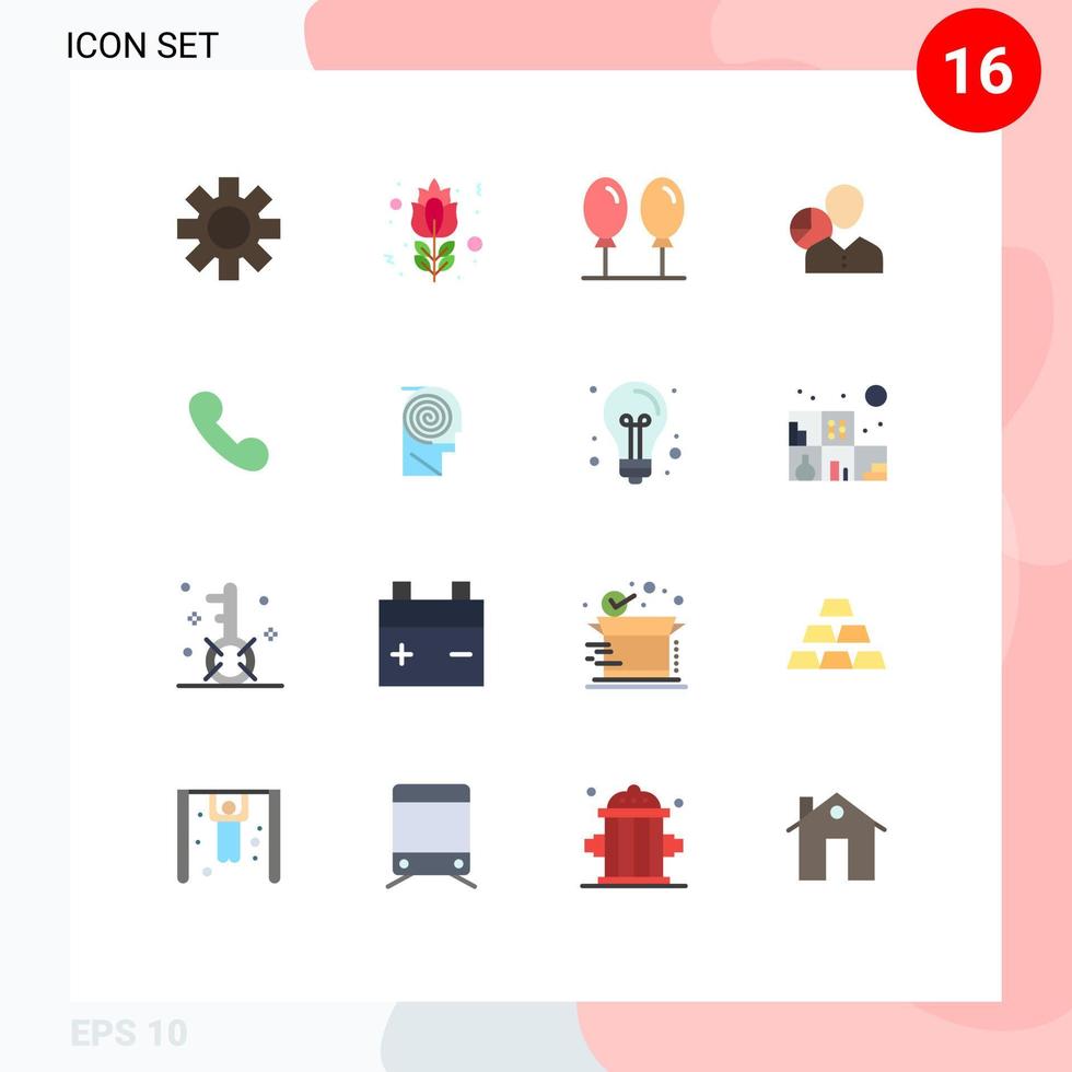 16 User Interface Flat Color Pack of modern Signs and Symbols of phone person balloon manager data Editable Pack of Creative Vector Design Elements