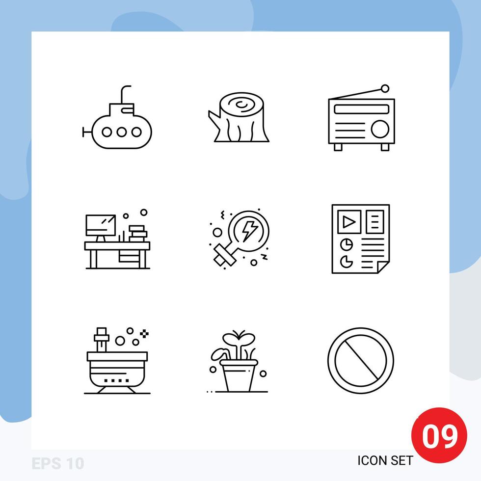 Group of 9 Outlines Signs and Symbols for data power audio feminism book Editable Vector Design Elements