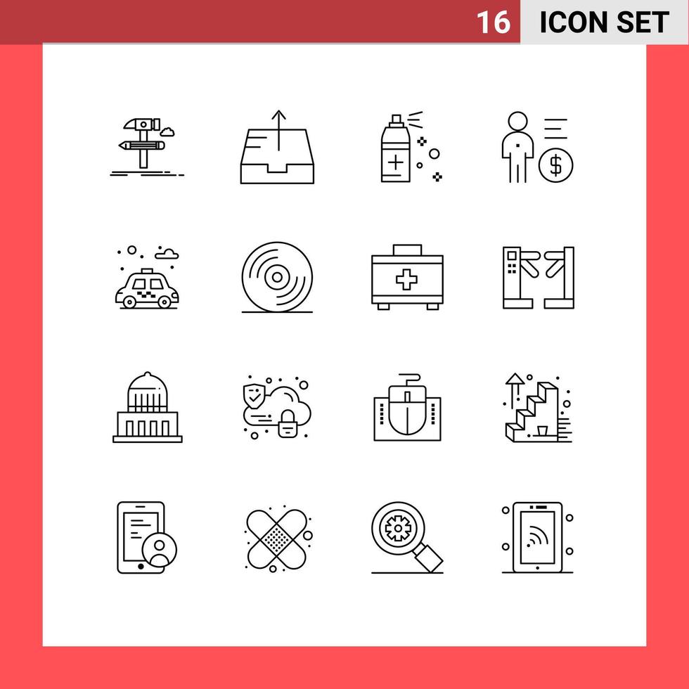 Universal Icon Symbols Group of 16 Modern Outlines of park person bottle money management Editable Vector Design Elements