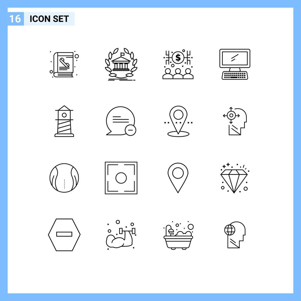 16 Outline concept for Websites Mobile and Apps keyboard monitor building computer economist Editable Vector Design Elements