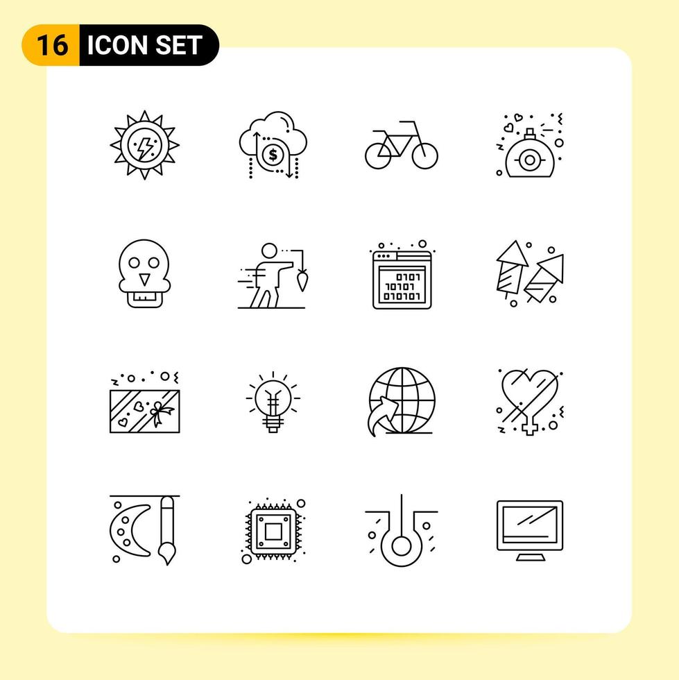 16 Universal Outlines Set for Web and Mobile Applications medical skull money present love Editable Vector Design Elements