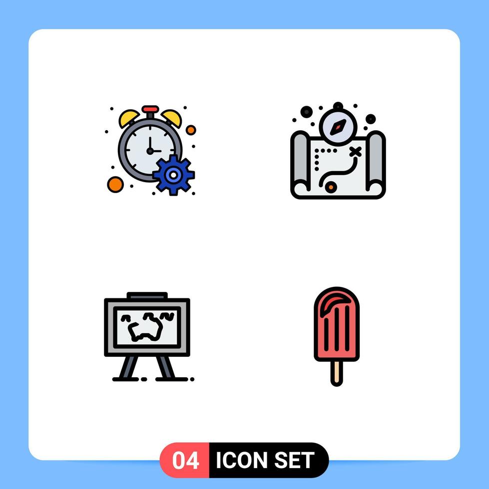 4 User Interface Filledline Flat Color Pack of modern Signs and Symbols of counter hang timer camping picture Editable Vector Design Elements