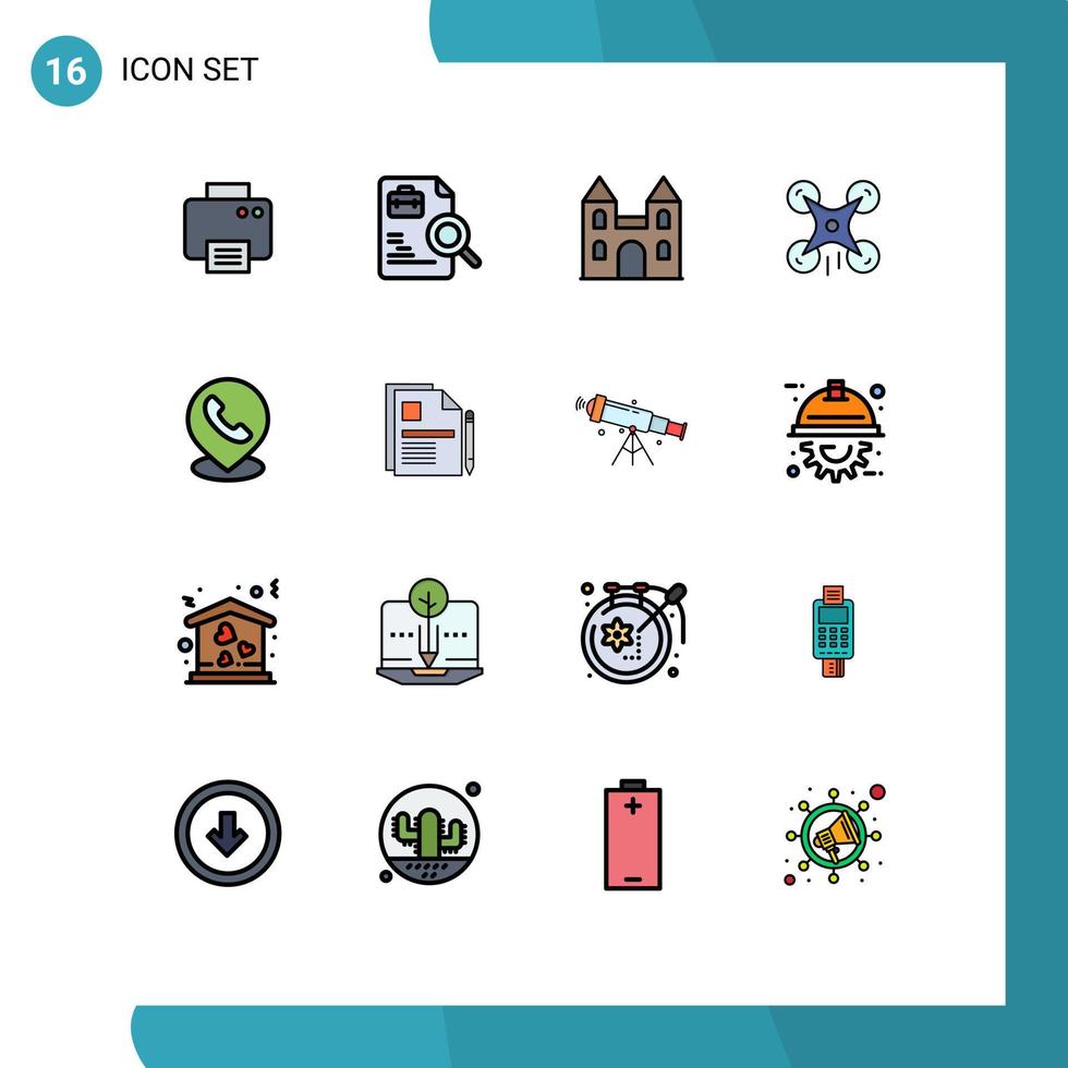 conjunto de pictogramas de 16 líneas llenas de colores planos simples de imagen de teléfono tecnología de cámara grande elementos de diseño de vectores creativos editables