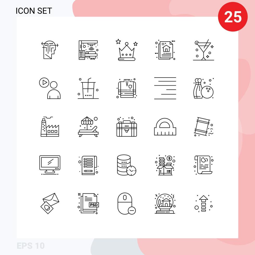 Modern Set of 25 Lines Pictograph of alcohol document achievement data architecture architecture Editable Vector Design Elements