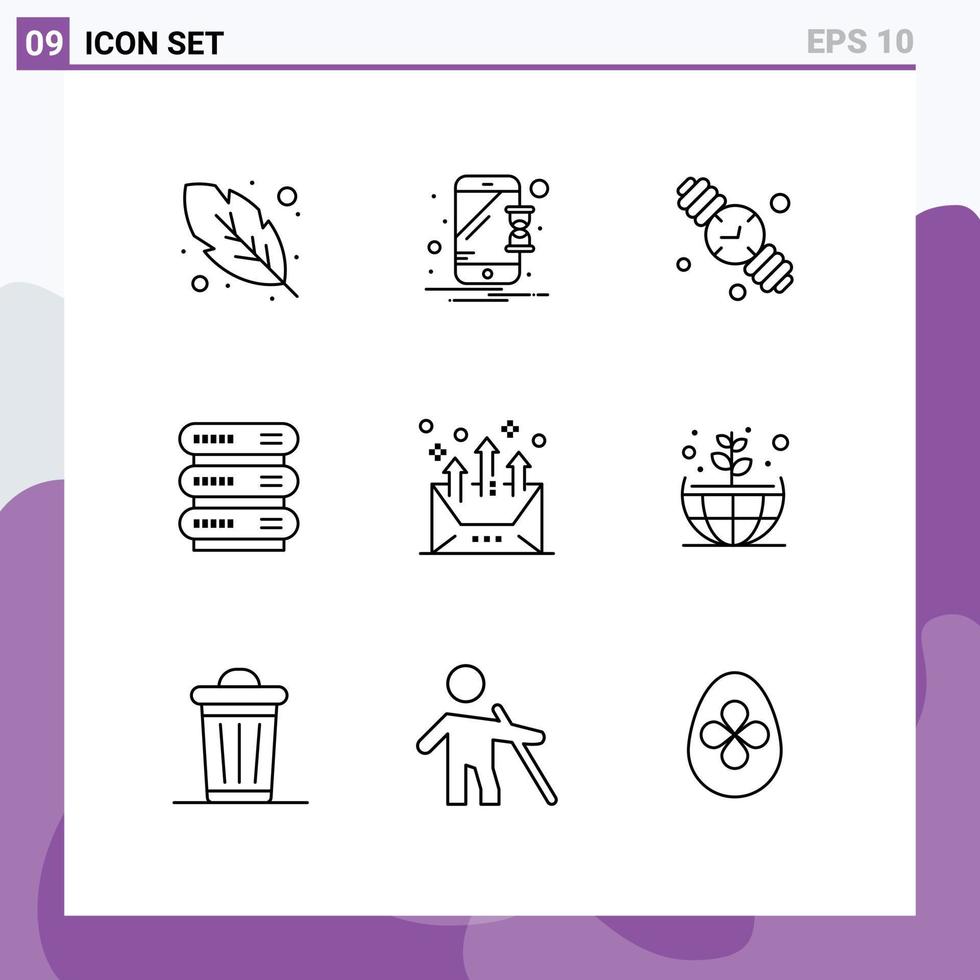 Modern Set of 9 Outlines Pictograph of communication address family time storage data Editable Vector Design Elements