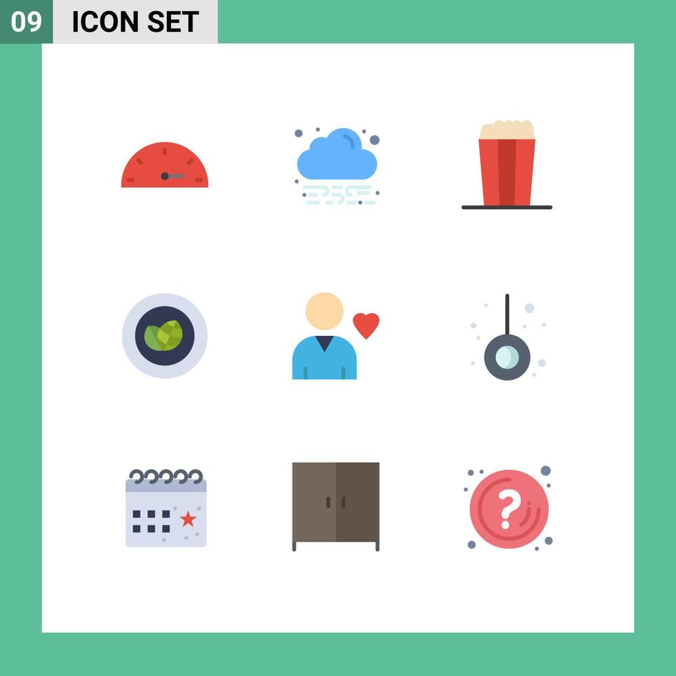 9 Universal Flat Colors Set for Web and Mobile Applications pendulum heart food friend wreath Editable Vector Design Elements