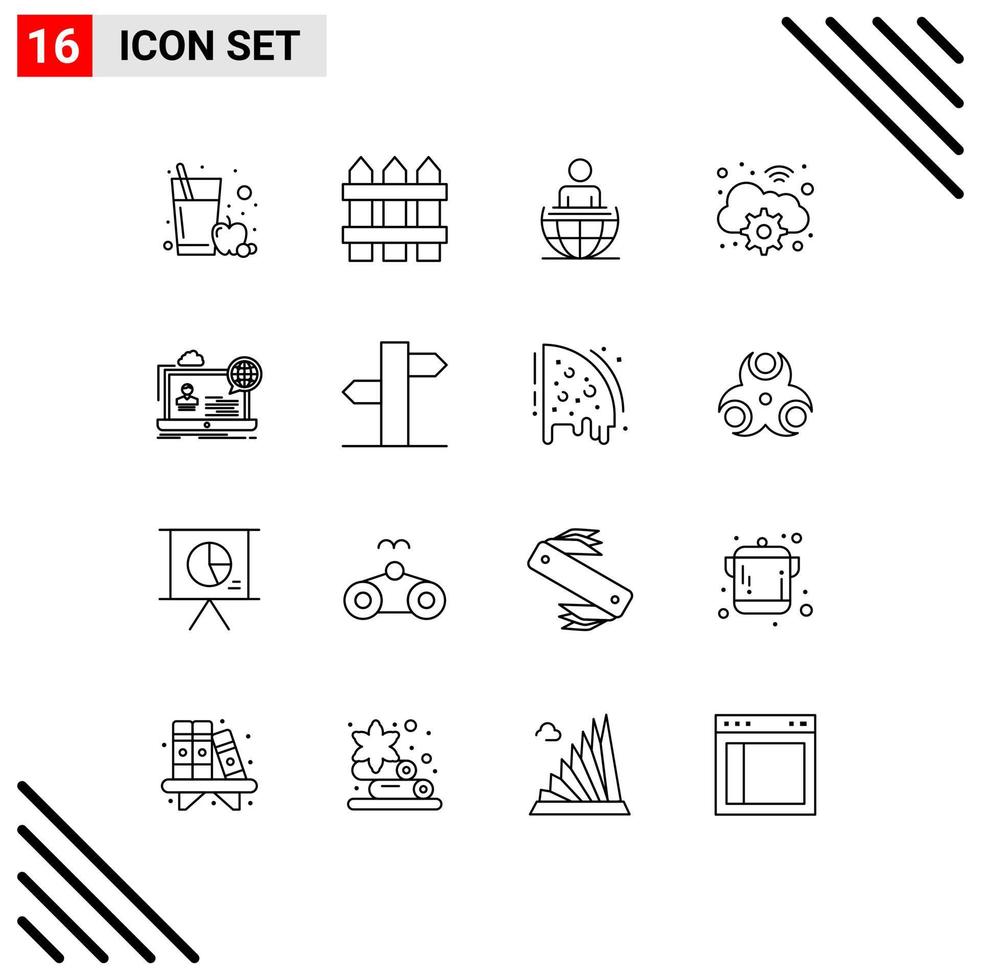 Outline Pack of 16 Universal Symbols of online webinar business digital gear Editable Vector Design Elements