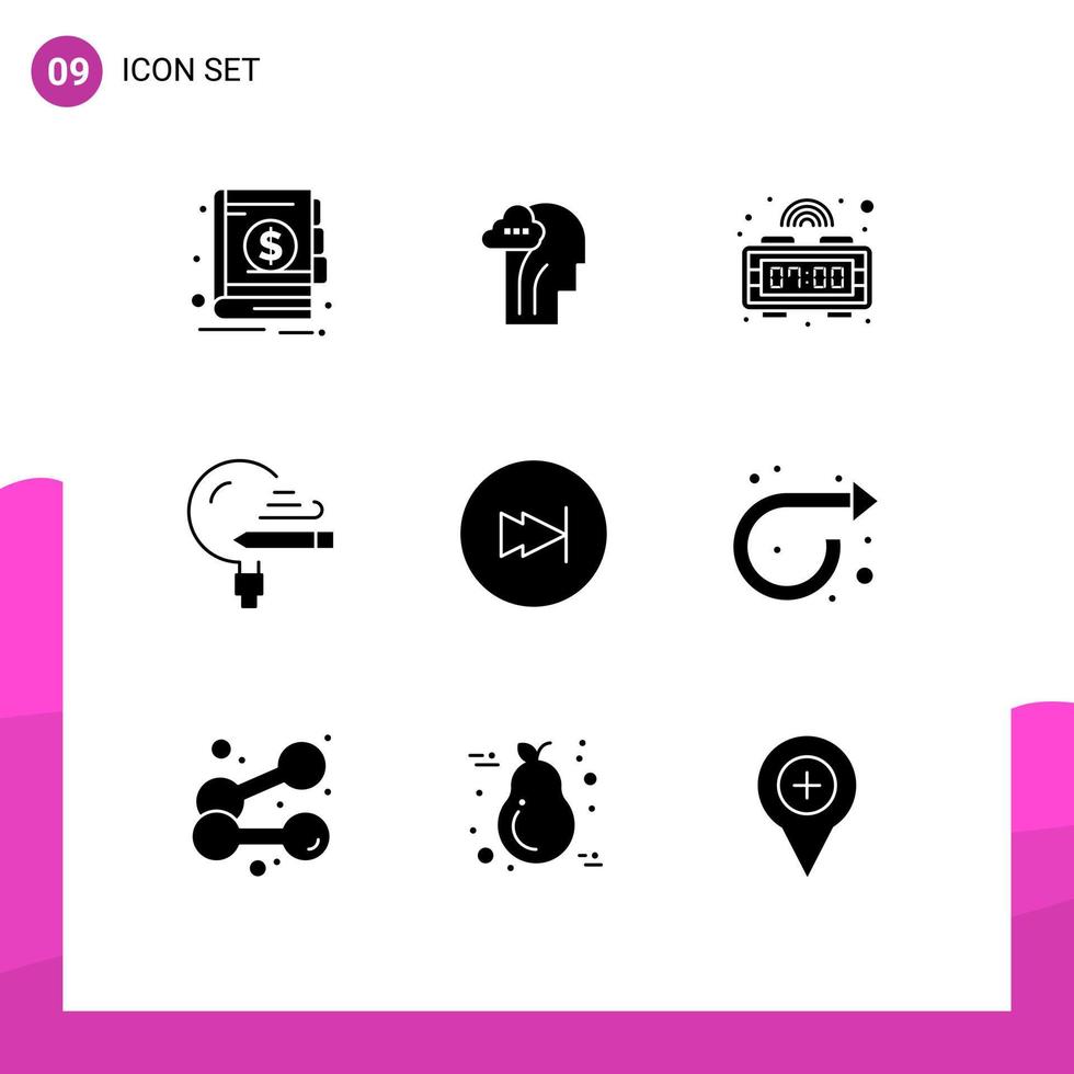 Universal Icon Symbols Group of 9 Modern Solid Glyphs of fast study alarm school knowledge Editable Vector Design Elements