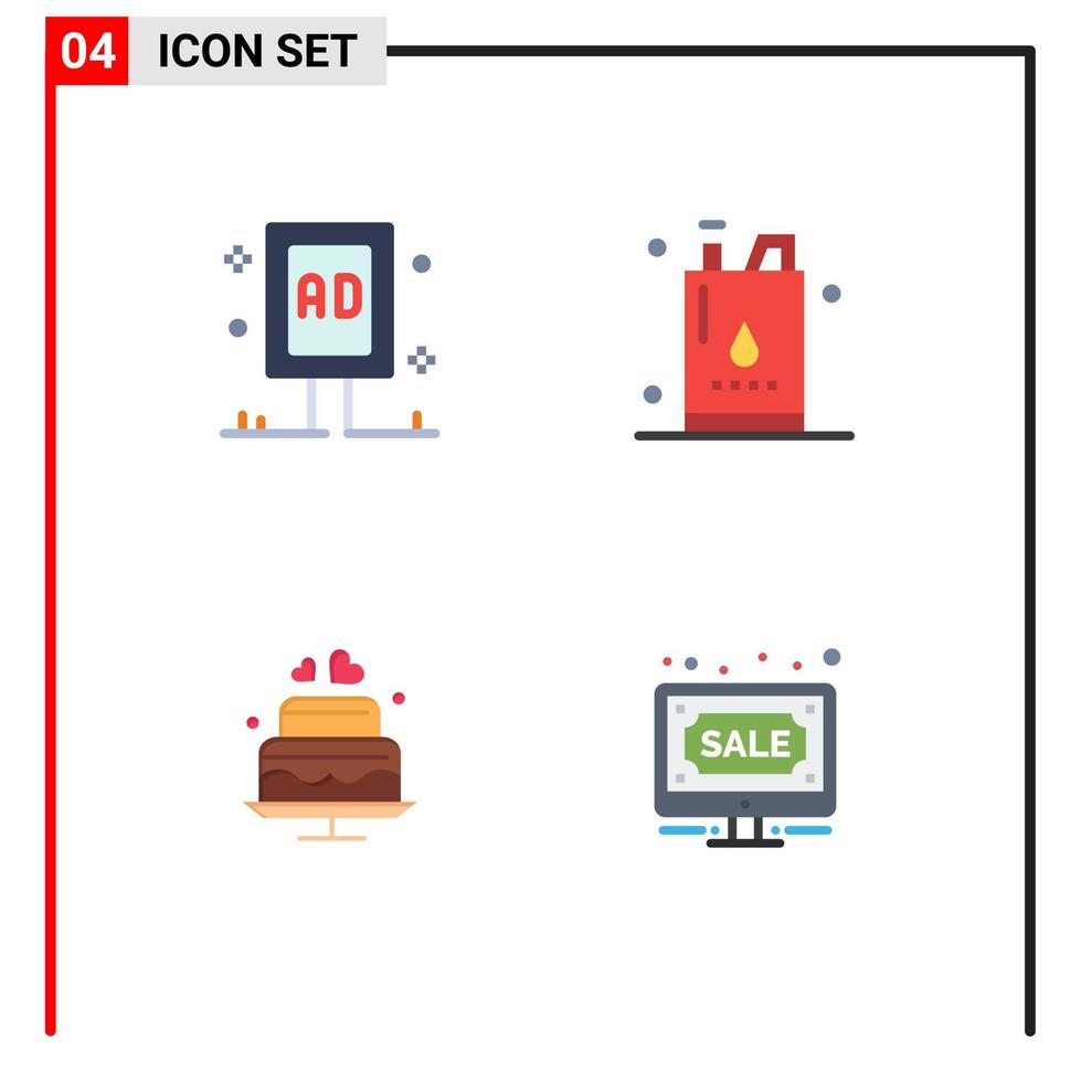 Universal Icon Symbols Group of 4 Modern Flat Icons of advertising power campaign energy love Editable Vector Design Elements