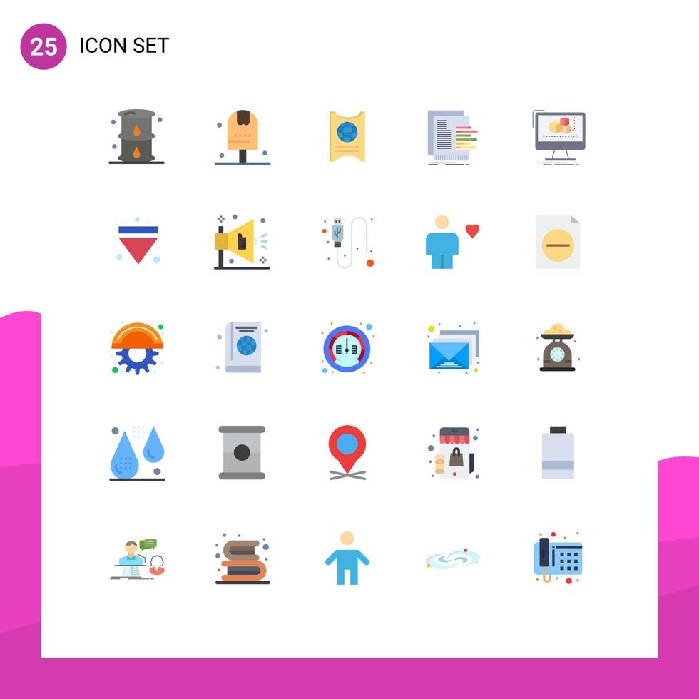 Pack of 25 creative Flat Colors of reports data kitchen chart ticket Editable Vector Design Elements