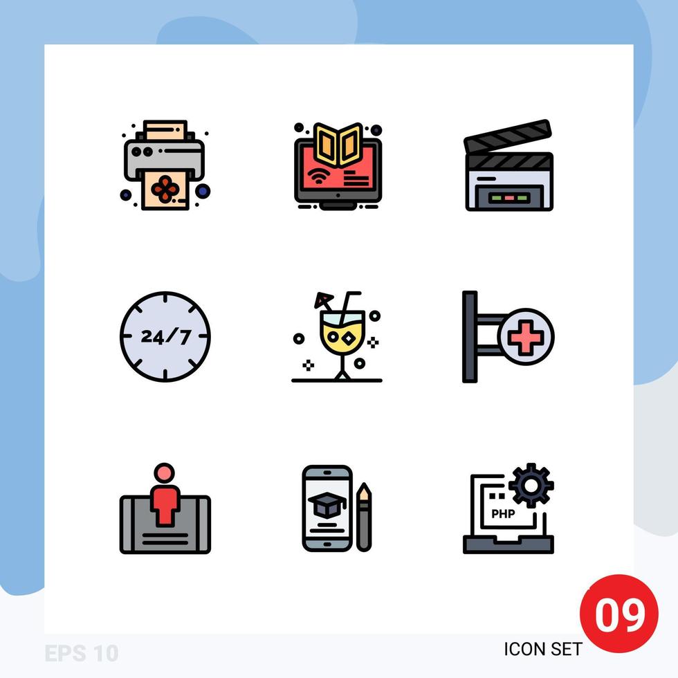9 Filledline Flat Color concept for Websites Mobile and Apps service customer course care film flap Editable Vector Design Elements
