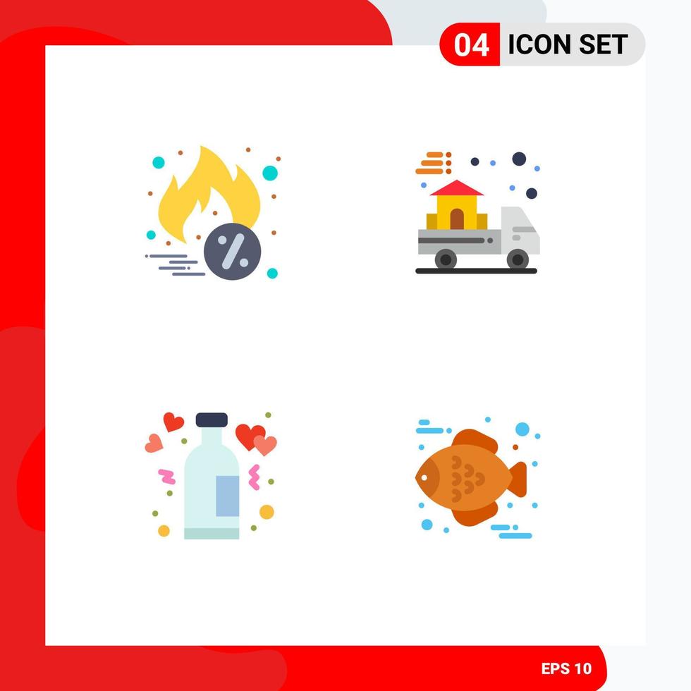 Set of 4 Commercial Flat Icons pack for hot sale love delivery real wine Editable Vector Design Elements