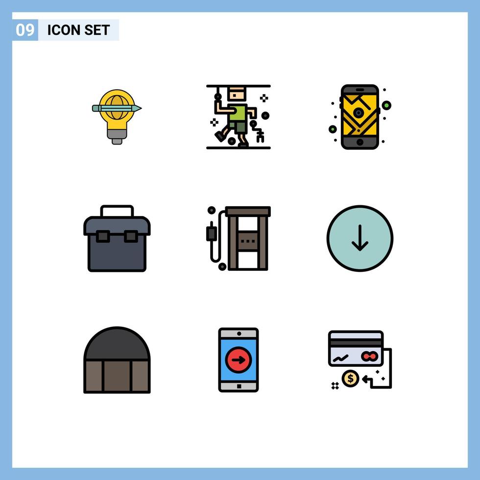 9 Thematic Vector Filledline Flat Colors and Editable Symbols of gas lunchbox medical equipment route Editable Vector Design Elements