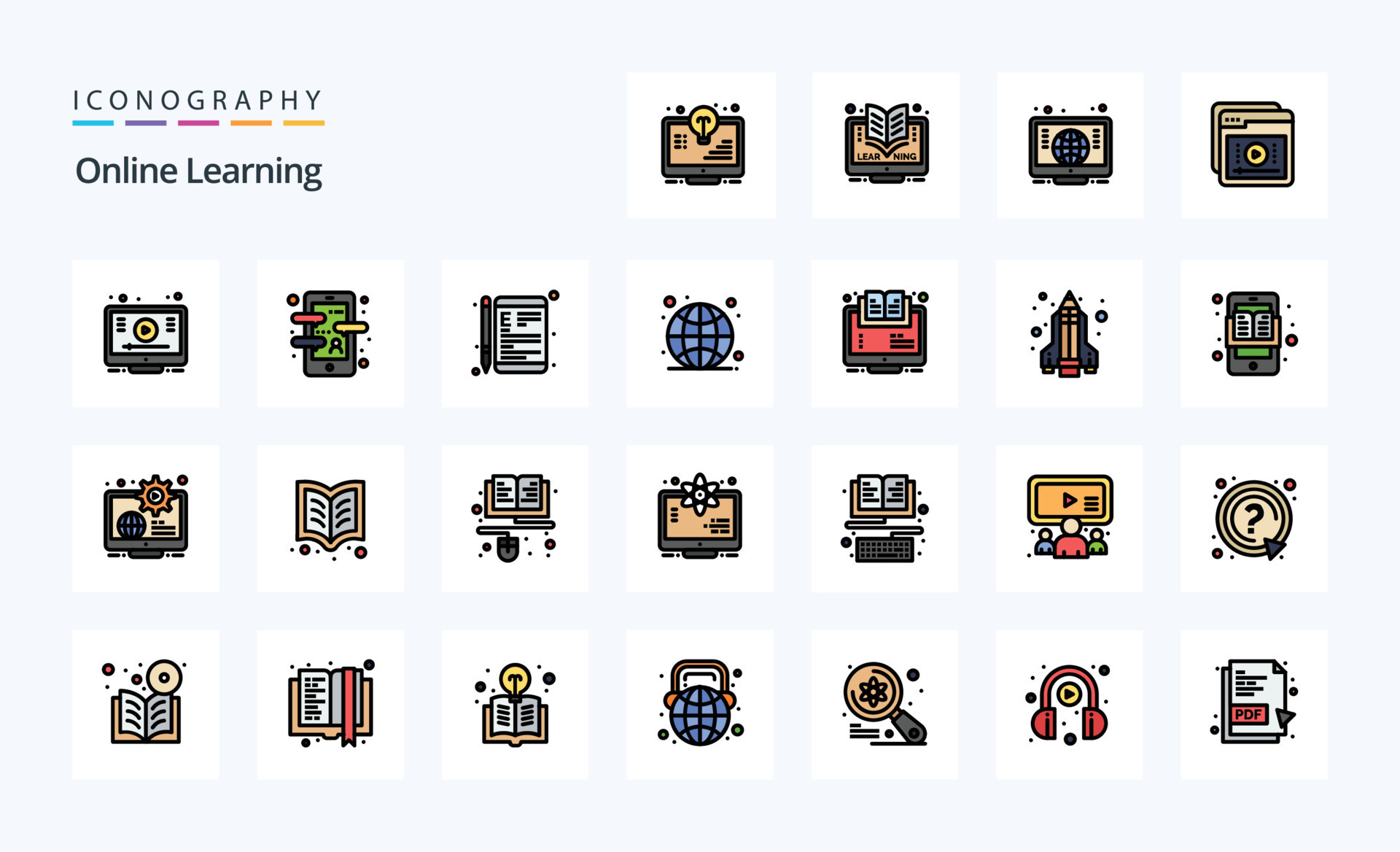 25 Online Learning Line Filled Style icon pack 19299947 Vector Art at ...