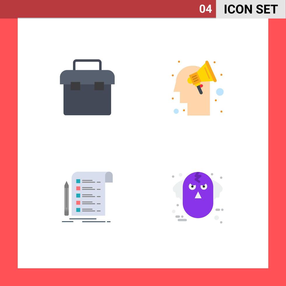 4 Thematic Vector Flat Icons and Editable Symbols of box report toolbox strategy card Editable Vector Design Elements