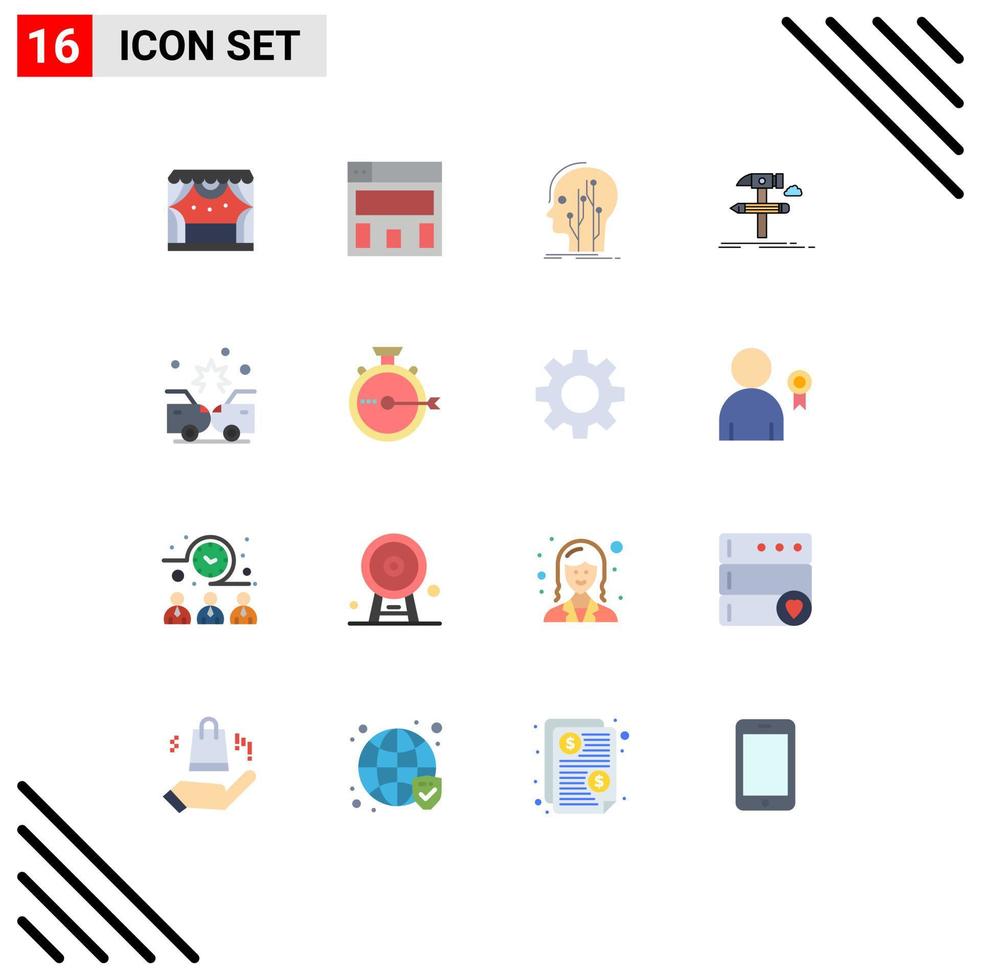 Universal Icon Symbols Group of 16 Modern Flat Colors of crash tools human tool design Editable Pack of Creative Vector Design Elements