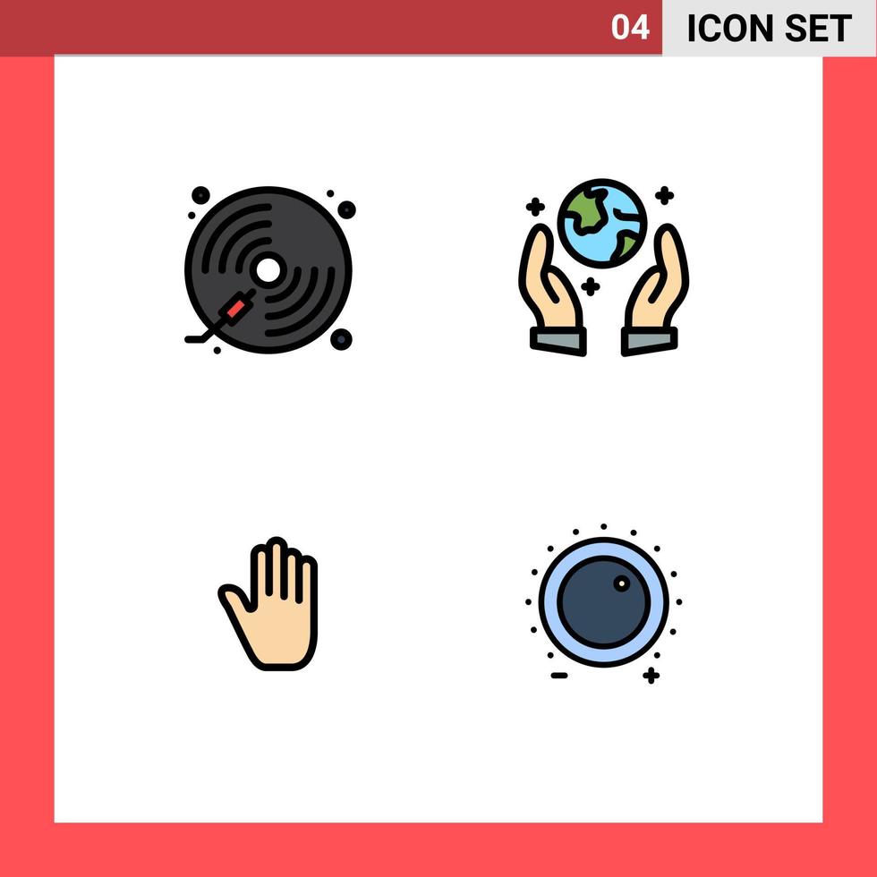 Filledline Flat Color Pack of 4 Universal Symbols of disc gestures player eco protection interface Editable Vector Design Elements