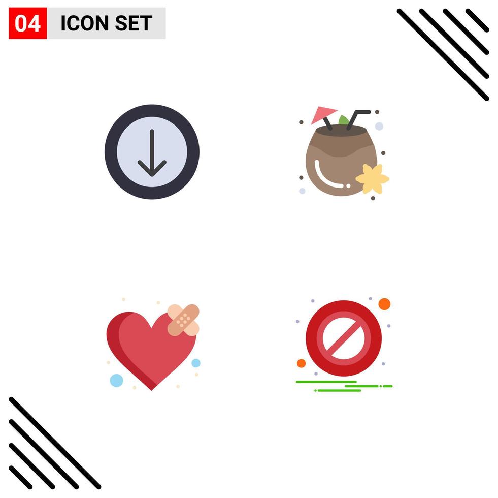 Pictogram Set of 4 Simple Flat Icons of arrow broken coconut summer block Editable Vector Design Elements