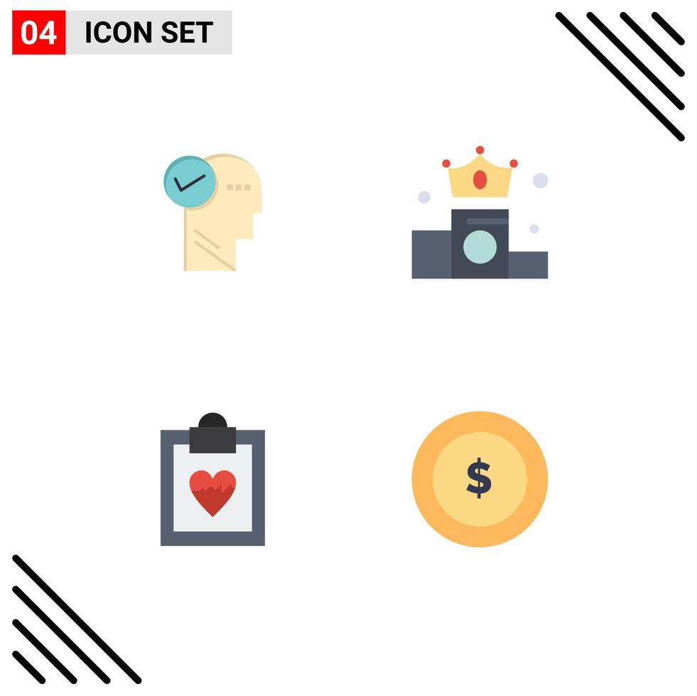 4 Universal Flat Icon Signs Symbols of mind medical thinking money coin Editable Vector Design Elements
