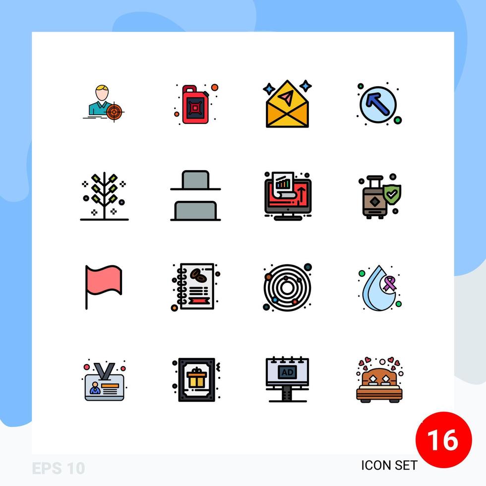 Mobile Interface Flat Color Filled Line Set of 16 Pictograms of festive celebration chat up left direction Editable Creative Vector Design Elements