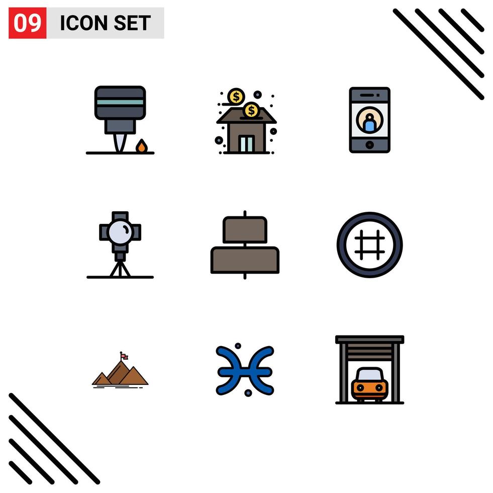 Universal Icon Symbols Group of 9 Modern Filledline Flat Colors of movies light add film phone Editable Vector Design Elements