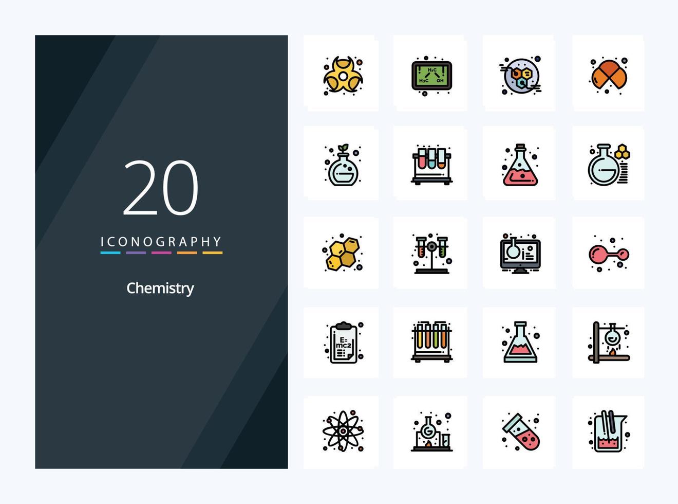 20 Chemistry line Filled icon for presentation vector
