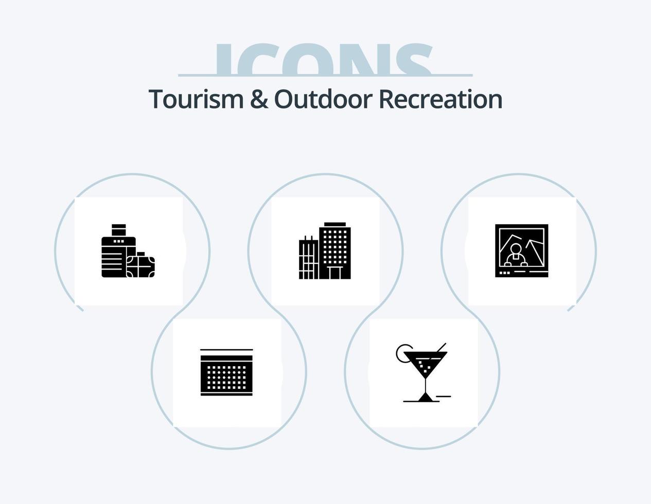 turismo y recreación al aire libre glifo icono paquete 5 diseño de iconos. imagen. servicio. equipaje. hogar. hotel vector