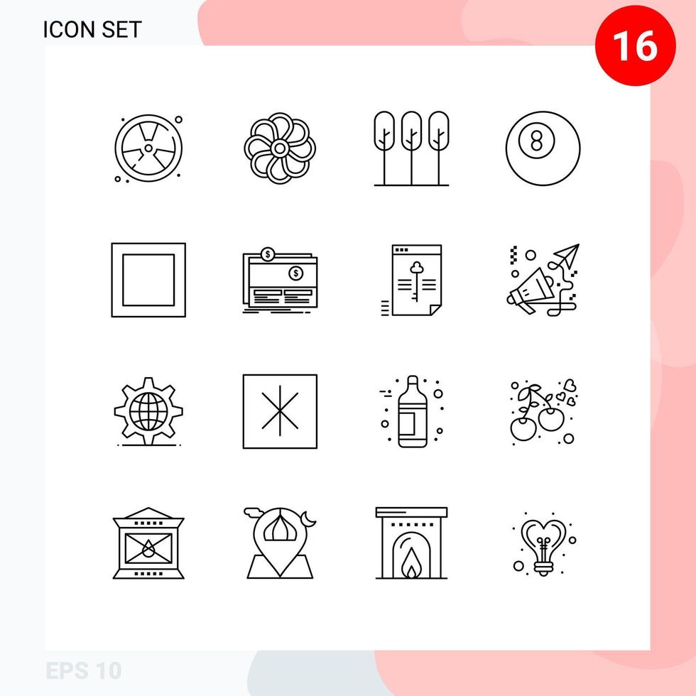 Universal Icon Symbols Group of 16 Modern Outlines of crowdfunding layout spring billiard trees Editable Vector Design Elements