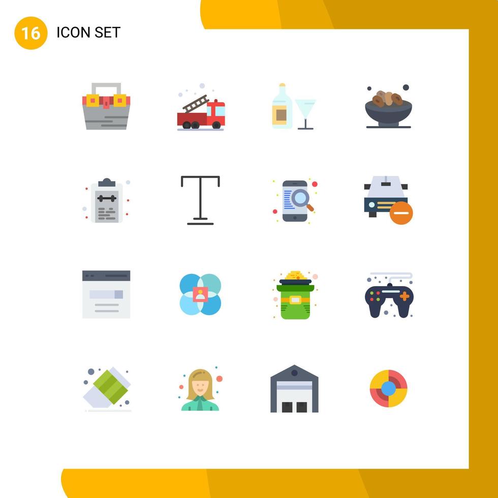 Set of 16 Modern UI Icons Symbols Signs for muslim dates help bowl bottle Editable Pack of Creative Vector Design Elements