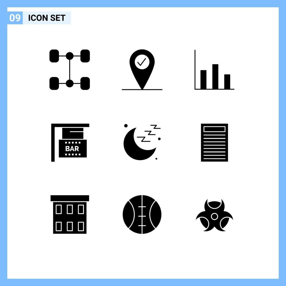 Pictogram Set of 9 Simple Solid Glyphs of buildings red celebration education sign Editable Vector Design Elements