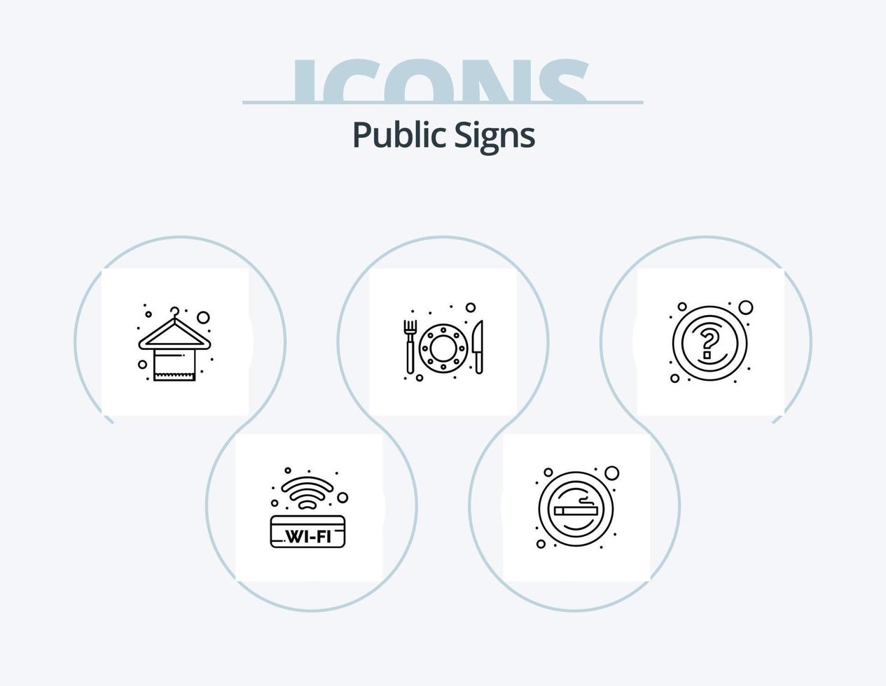 Public Signs Line Icon Pack 5 Icon Design. signal. public sign. envelope. food. drink vector