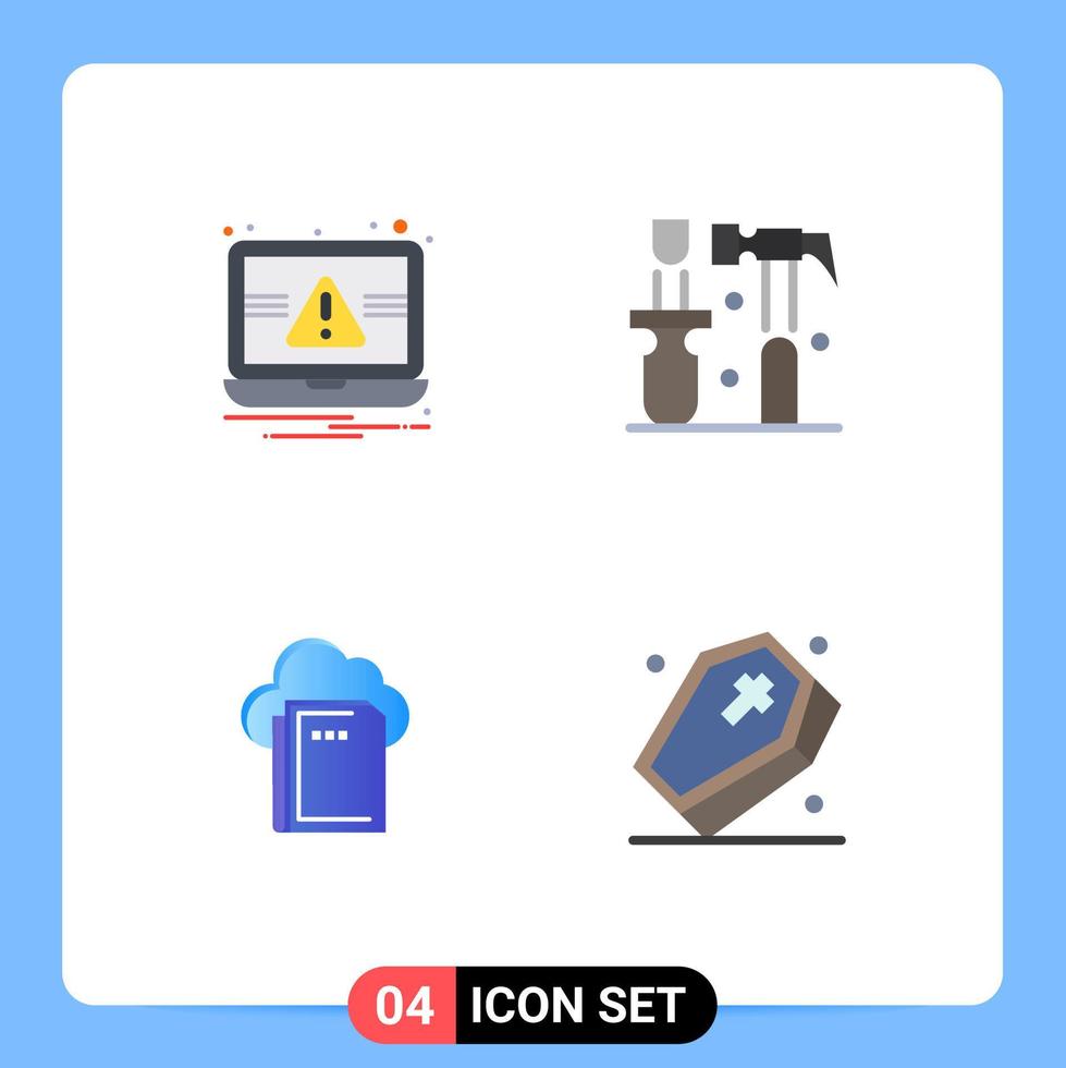 paquete de iconos planos de 4 símbolos universales de elementos esenciales de alerta de archivo destornillador computación elementos de diseño vectorial editables vector
