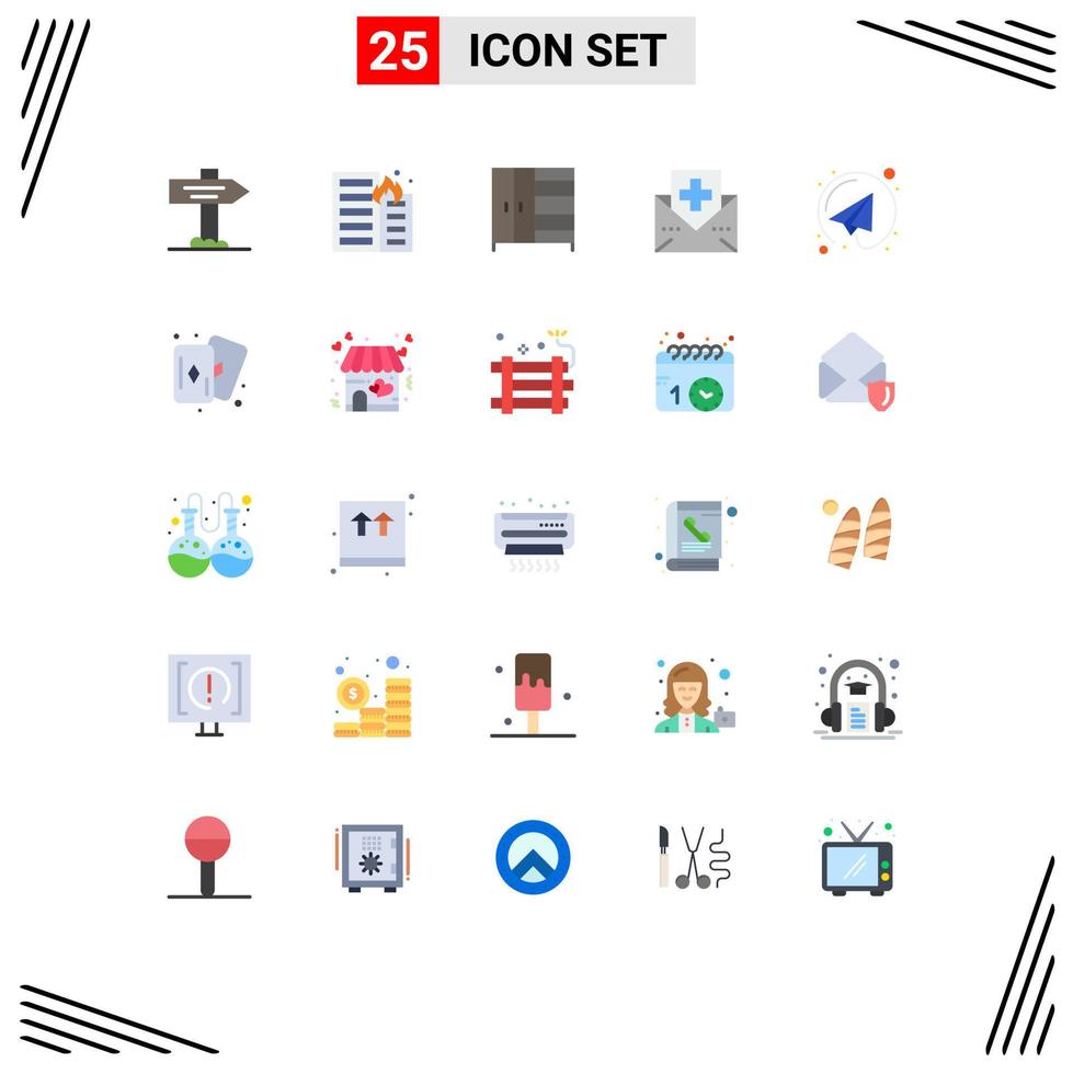 Set of 25 Modern UI Icons Symbols Signs for paper plane medicine furniture mail fitness Editable Vector Design Elements