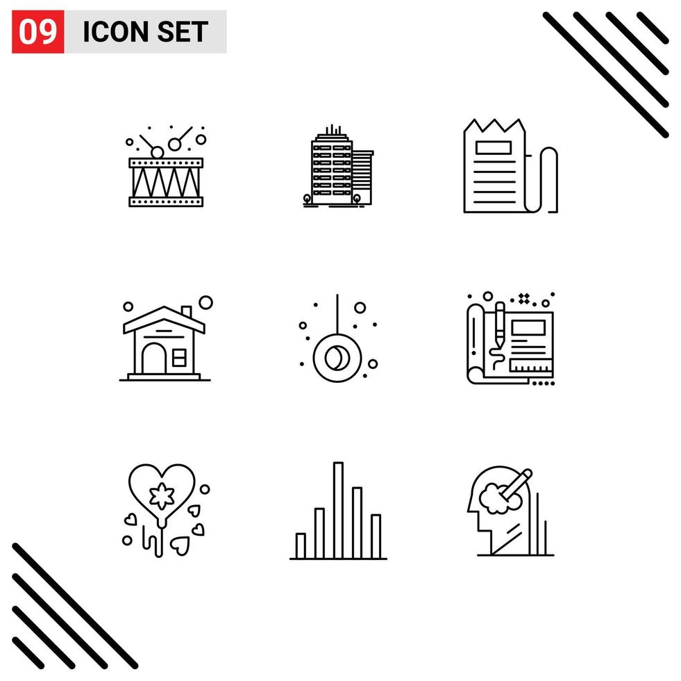 Universal Icon Symbols Group of 9 Modern Outlines of pendulum real estate checkout house price Editable Vector Design Elements