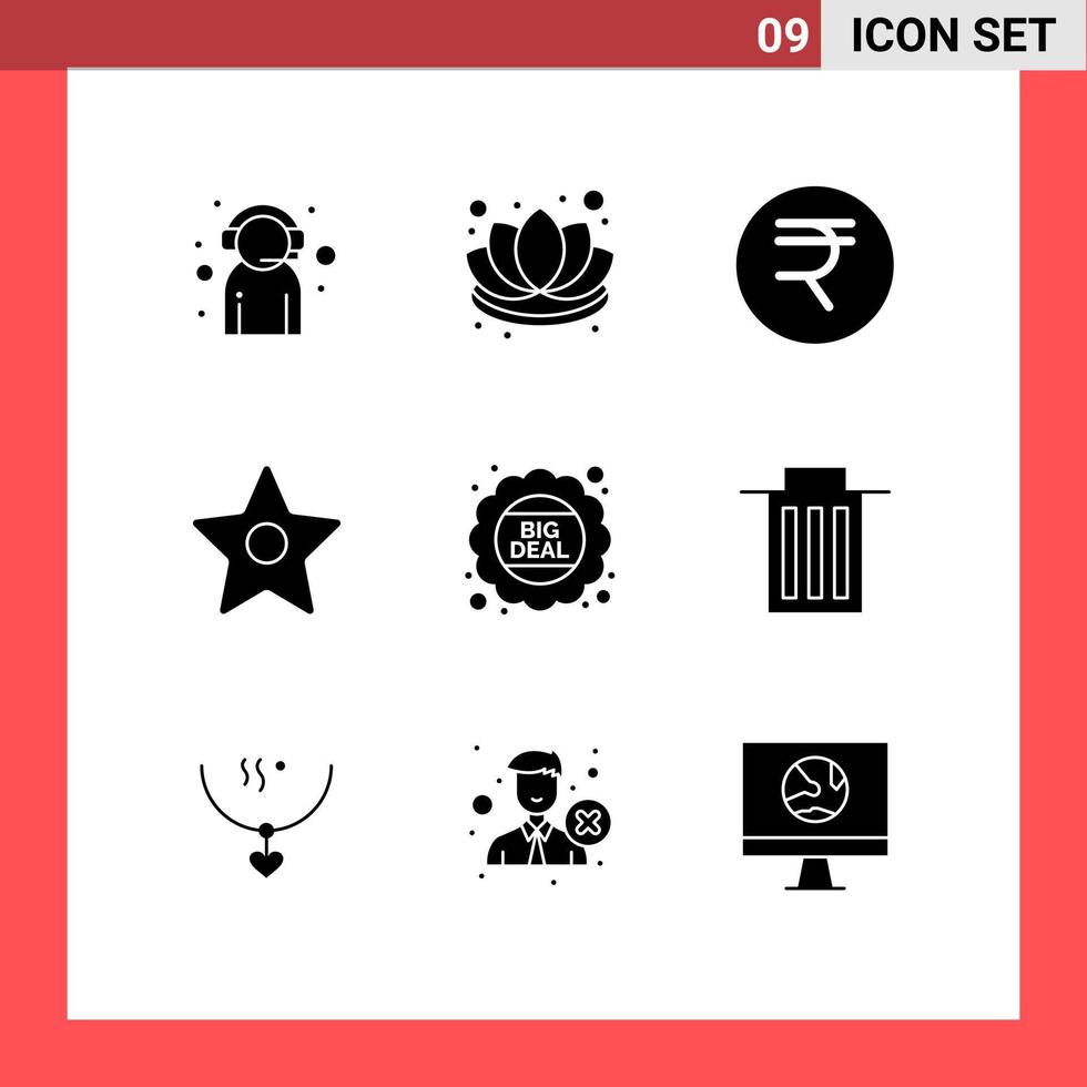 Set of 9 Modern UI Icons Symbols Signs for price big deal lotus star bookmark Editable Vector Design Elements