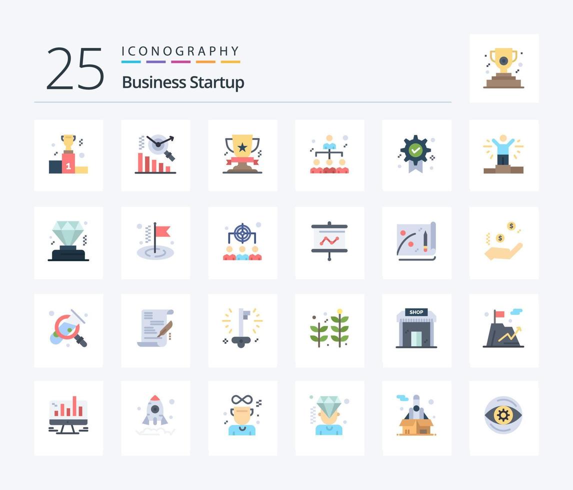 Business Startup 25 Flat Color icon pack including award. people. award. network. prize vector