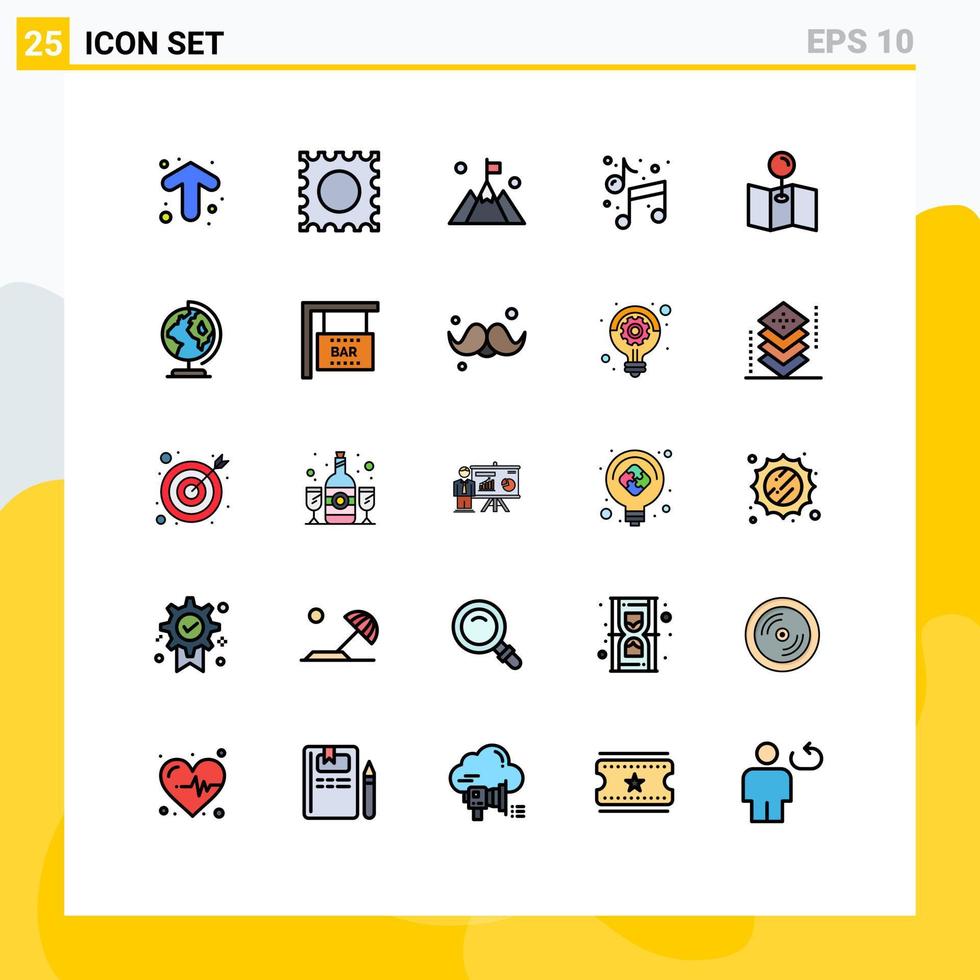 Pictogram Set of 25 Simple Filled line Flat Colors of globe pin mountain map arts Editable Vector Design Elements