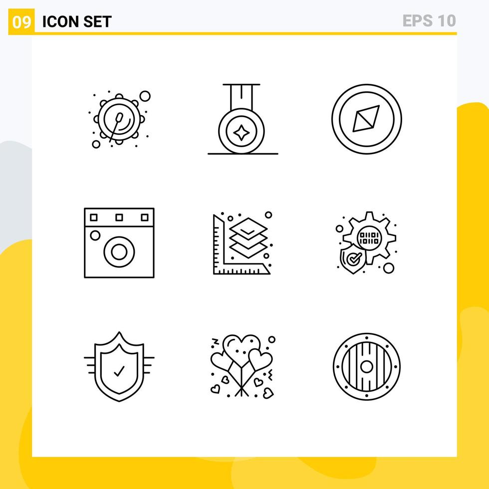 9 Outline concept for Websites Mobile and Apps secure check furniture protection printing Editable Vector Design Elements