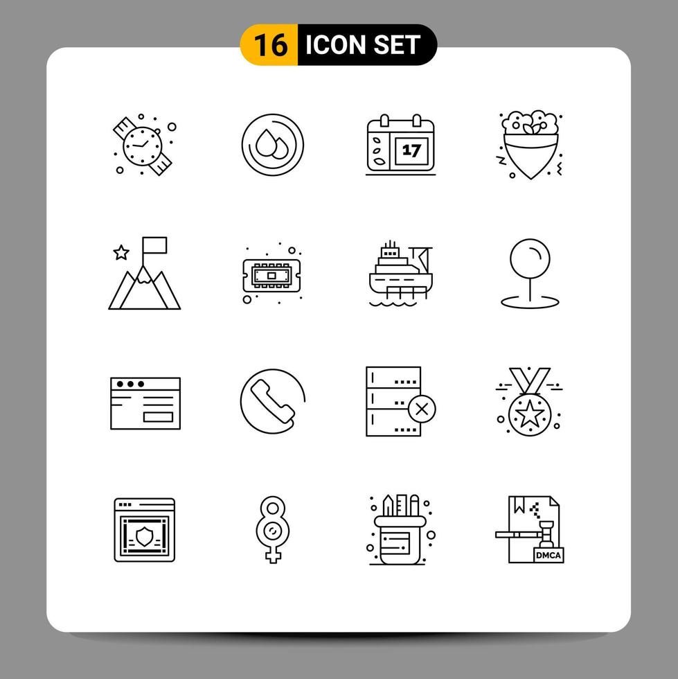 16 iconos creativos signos y símbolos modernos de trofeo misión fecha logro comida elementos de diseño vectorial editables vector