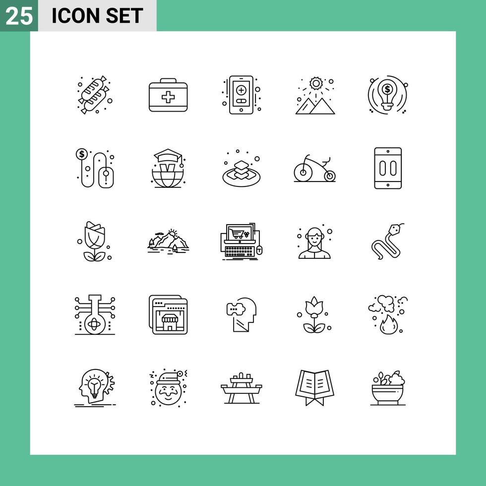 Modern Set of 25 Lines Pictograph of click circle online business mountain Editable Vector Design Elements