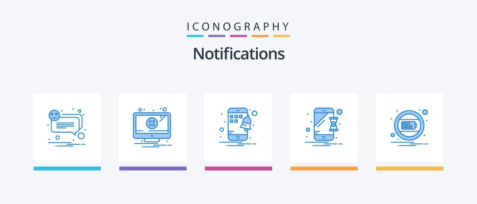 paquete de iconos azules de notificaciones 5 que incluye interfaz. batería. móvil. notificación. reloj de arena. diseño de iconos creativos vector