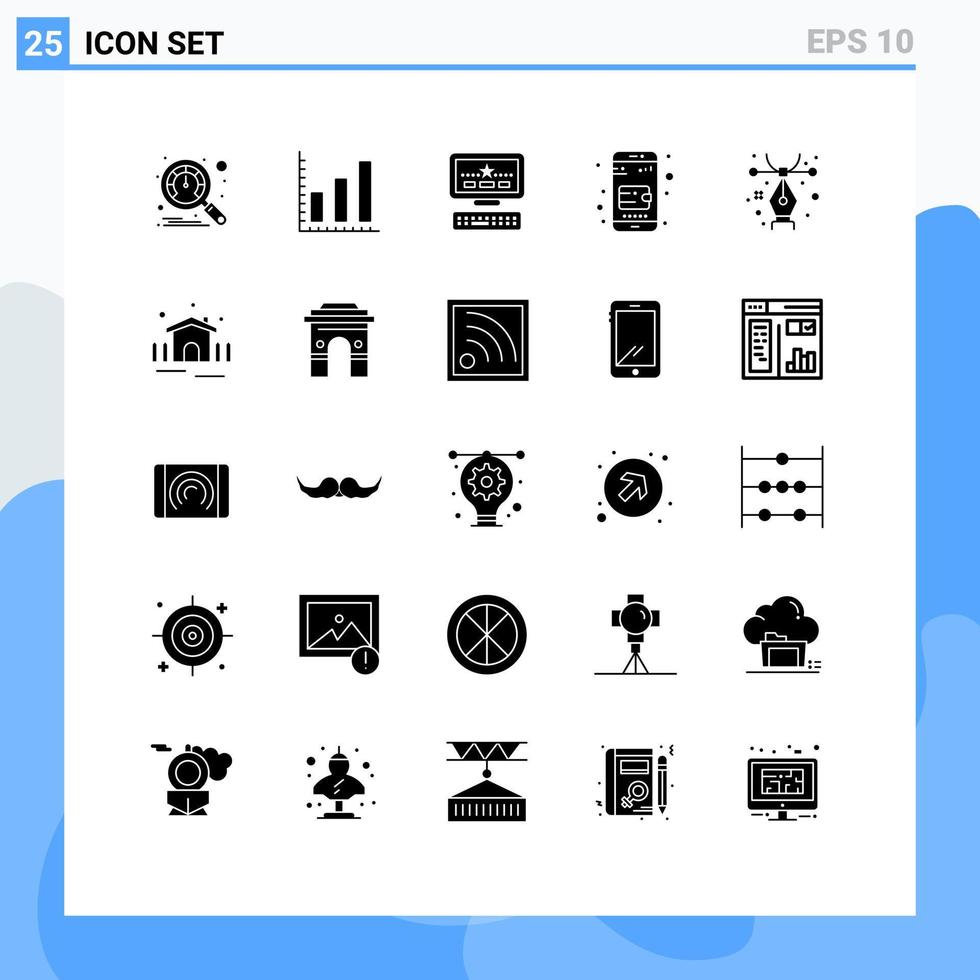 25 Thematic Vector Solid Glyphs and Editable Symbols of patio construction keayboard pen design Editable Vector Design Elements